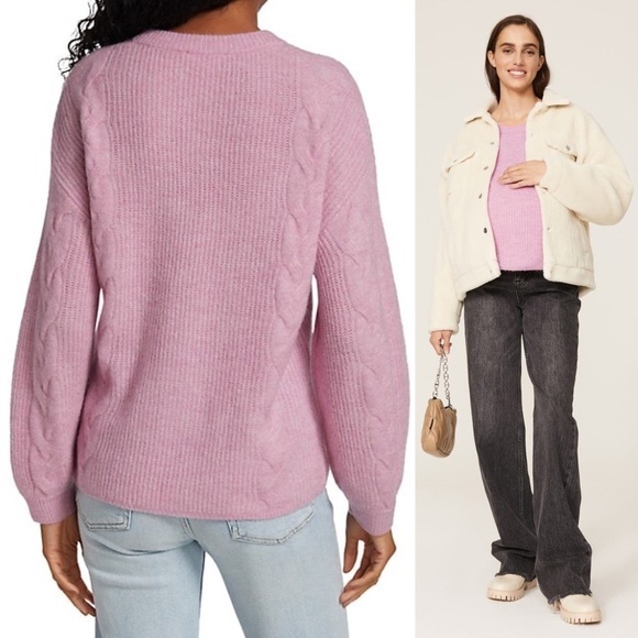 SPLENDID Wool Blend Pastel Lilac Cable Rib Knit Relaxed Fit Pullover Sweater XS - Picture 7 of 12